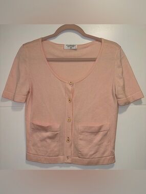 Authentic Vintage Chanel Light Pink Button Down Short Sleeve Cardigan Size 36